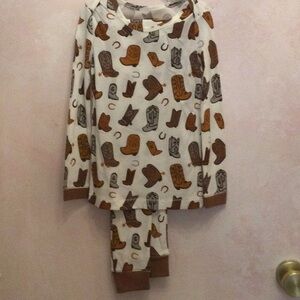 Kids Cream and Brown Cowboy Boot Pajama Set